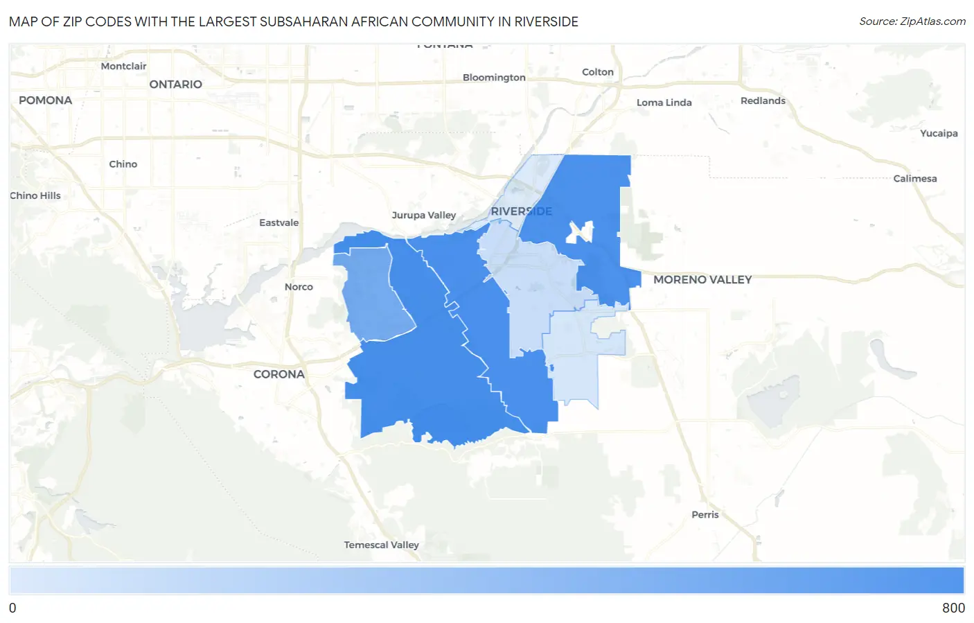 Zip Codes with the Largest Subsaharan African Community in Riverside Map