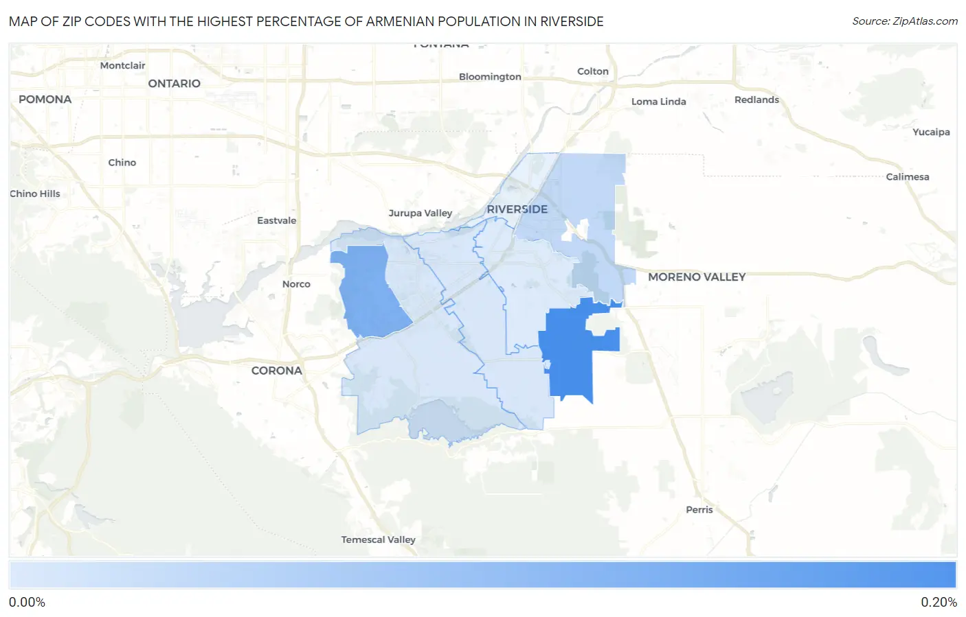 Zip Codes with the Highest Percentage of Armenian Population in Riverside Map