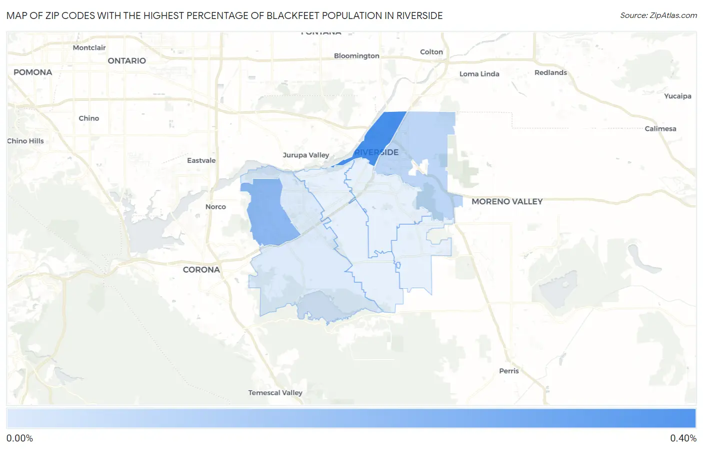 Zip Codes with the Highest Percentage of Blackfeet Population in Riverside Map