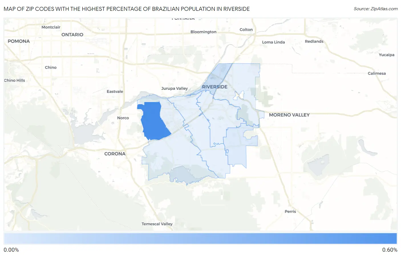 Zip Codes with the Highest Percentage of Brazilian Population in Riverside Map