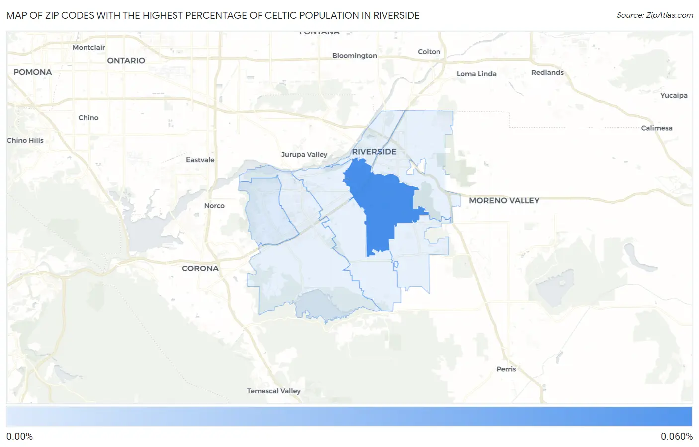 Zip Codes with the Highest Percentage of Celtic Population in Riverside Map