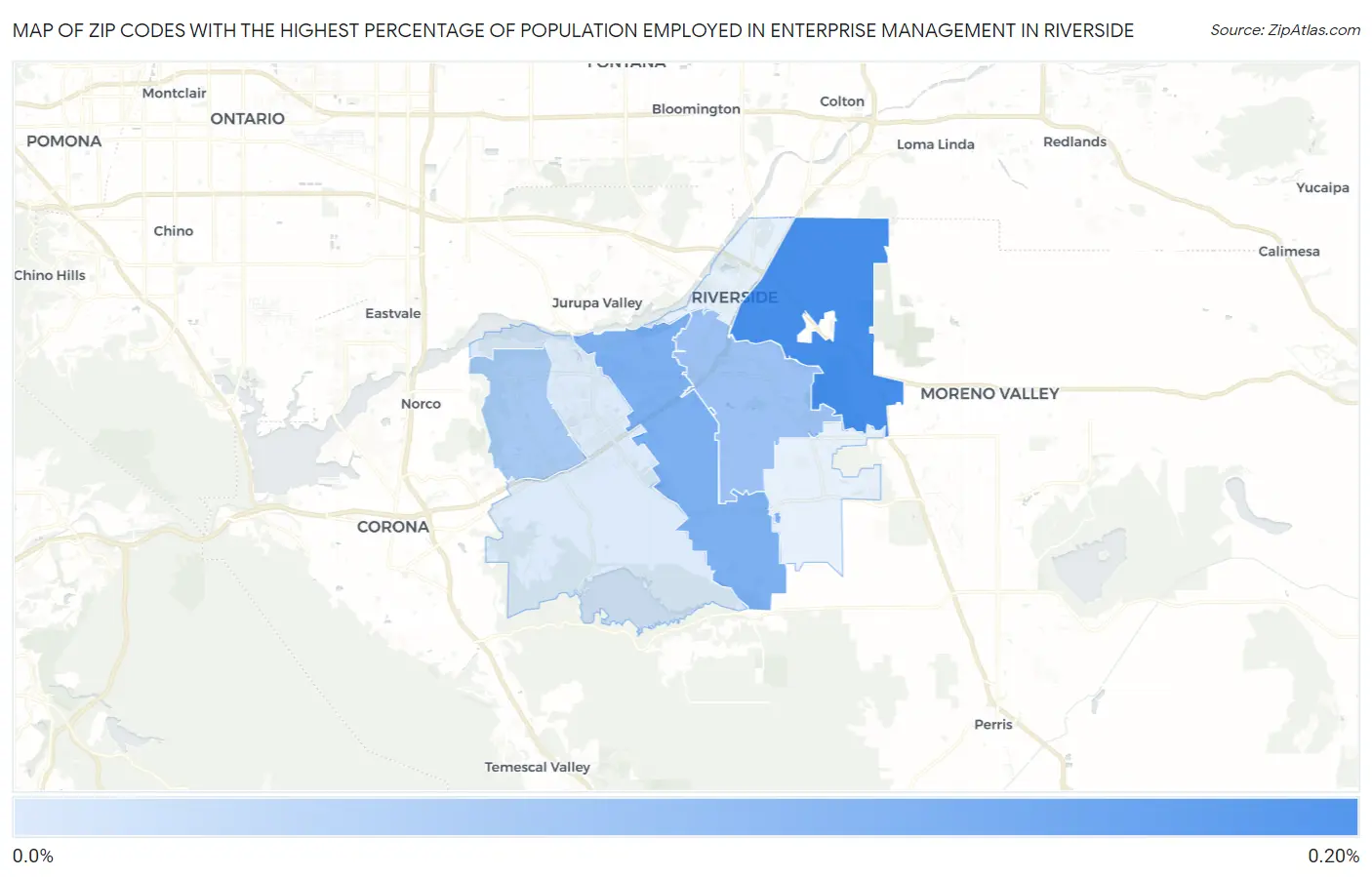 Zip Codes with the Highest Percentage of Population Employed in Enterprise Management in Riverside Map
