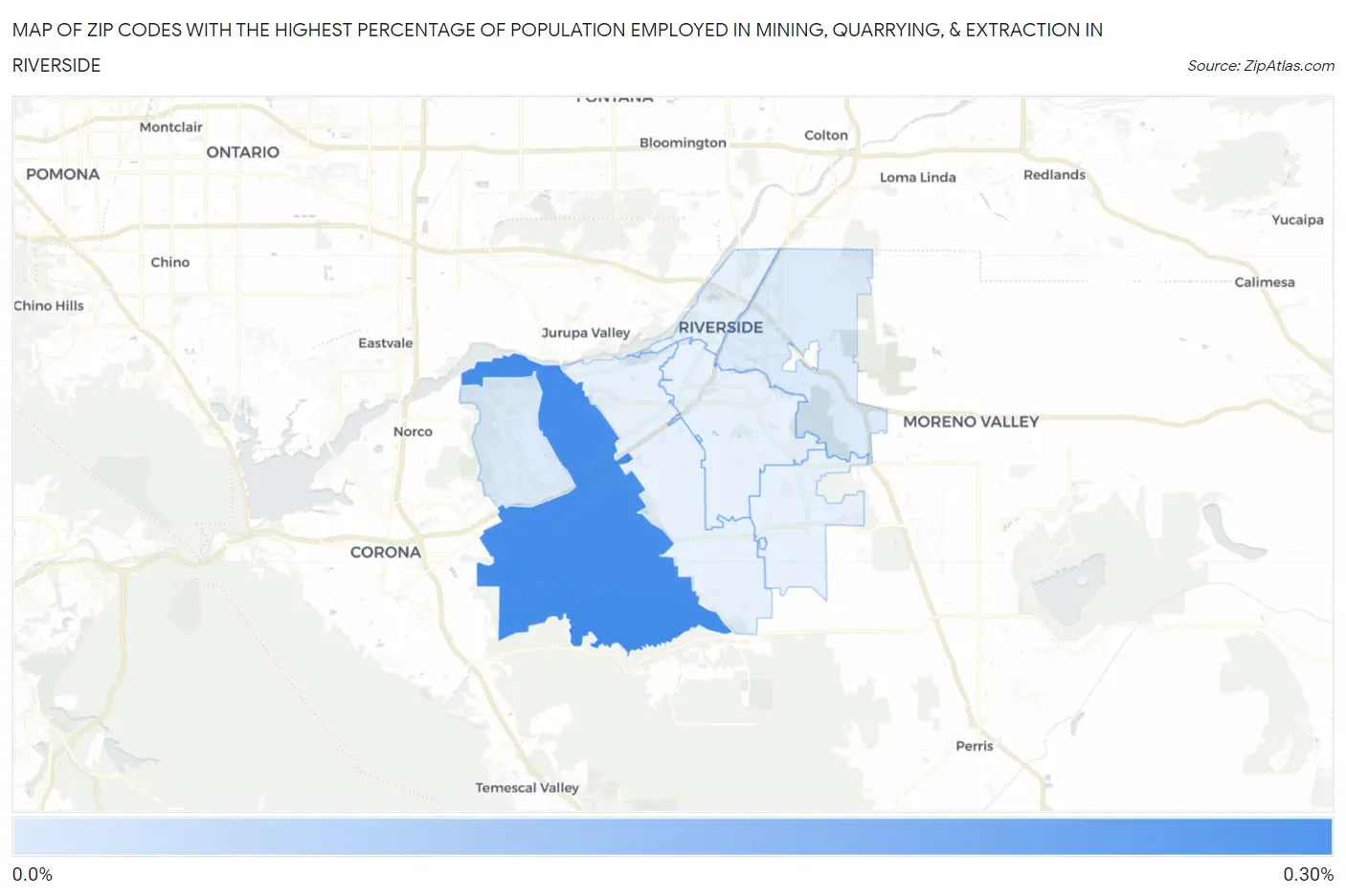 Zip Codes with the Highest Percentage of Population Employed in Mining, Quarrying, & Extraction in Riverside Map