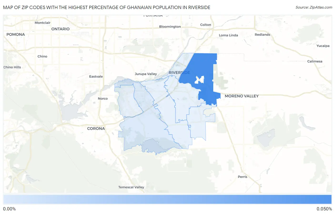 Zip Codes with the Highest Percentage of Ghanaian Population in Riverside Map