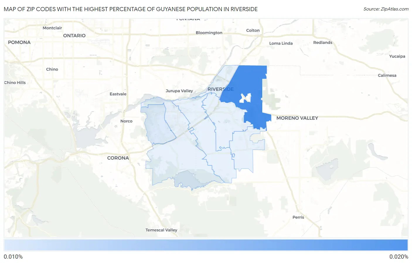 Zip Codes with the Highest Percentage of Guyanese Population in Riverside Map