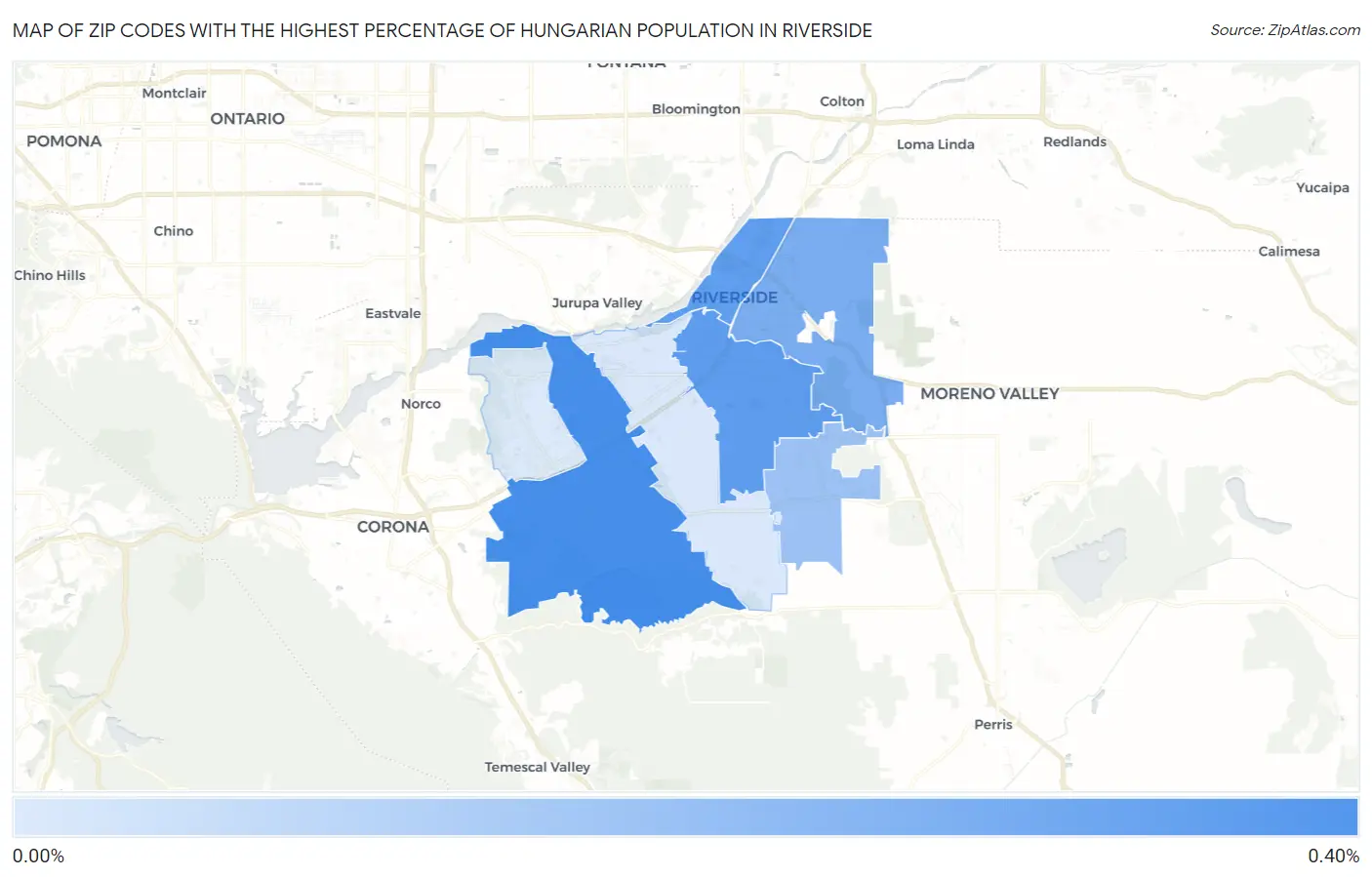 Zip Codes with the Highest Percentage of Hungarian Population in Riverside Map
