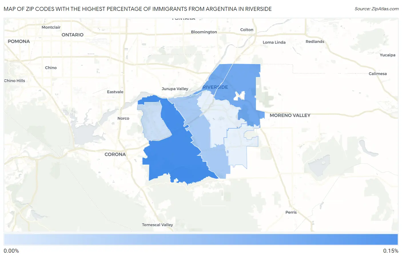 Zip Codes with the Highest Percentage of Immigrants from Argentina in Riverside Map