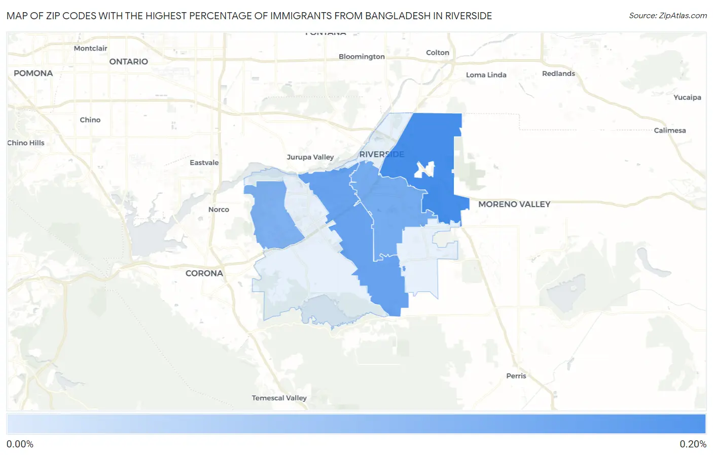 Zip Codes with the Highest Percentage of Immigrants from Bangladesh in Riverside Map