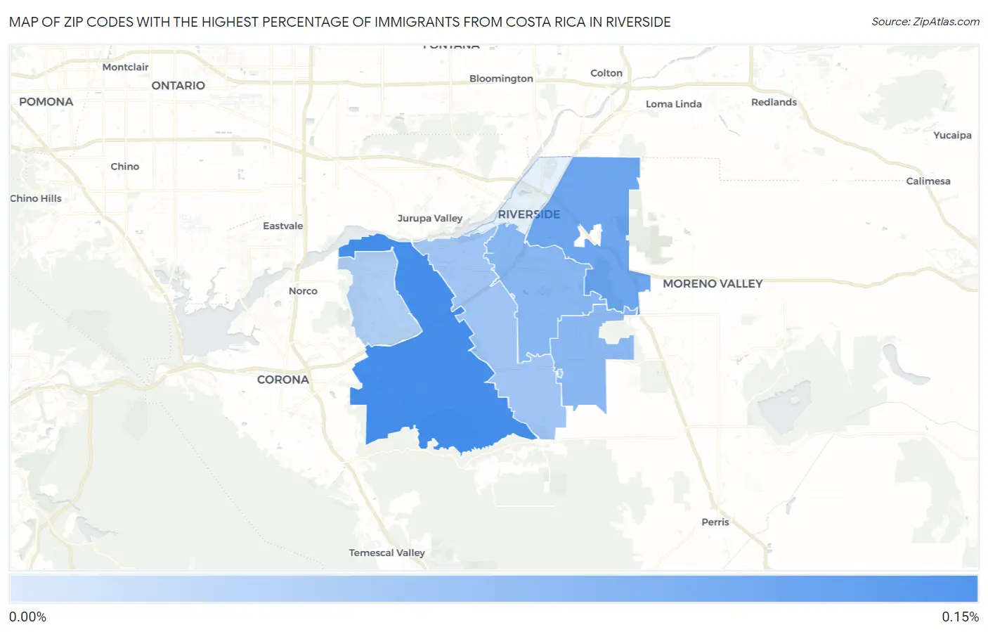 Zip Codes with the Highest Percentage of Immigrants from Costa Rica in Riverside Map