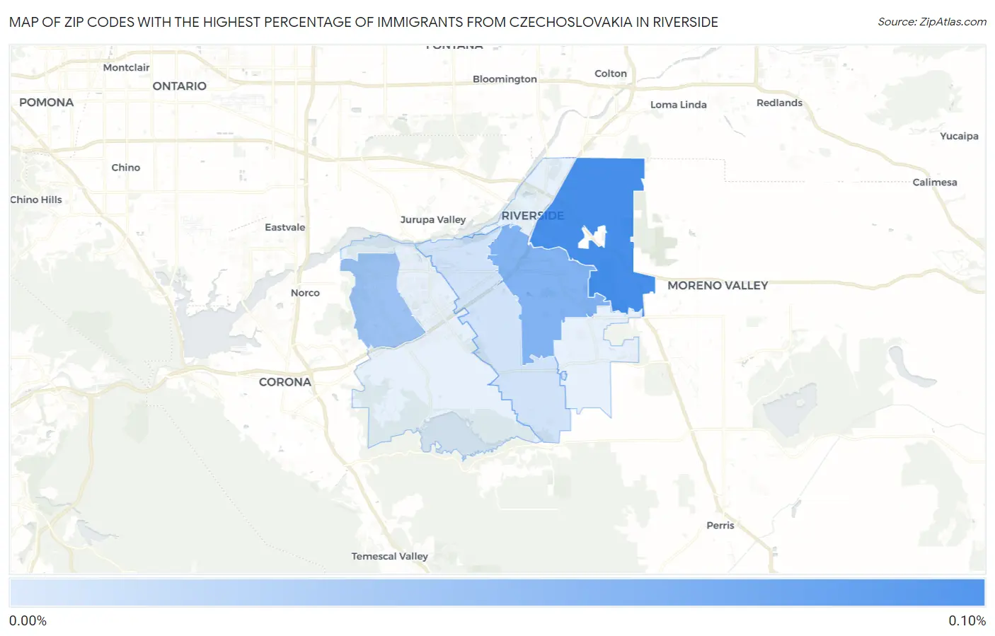 Zip Codes with the Highest Percentage of Immigrants from Czechoslovakia in Riverside Map