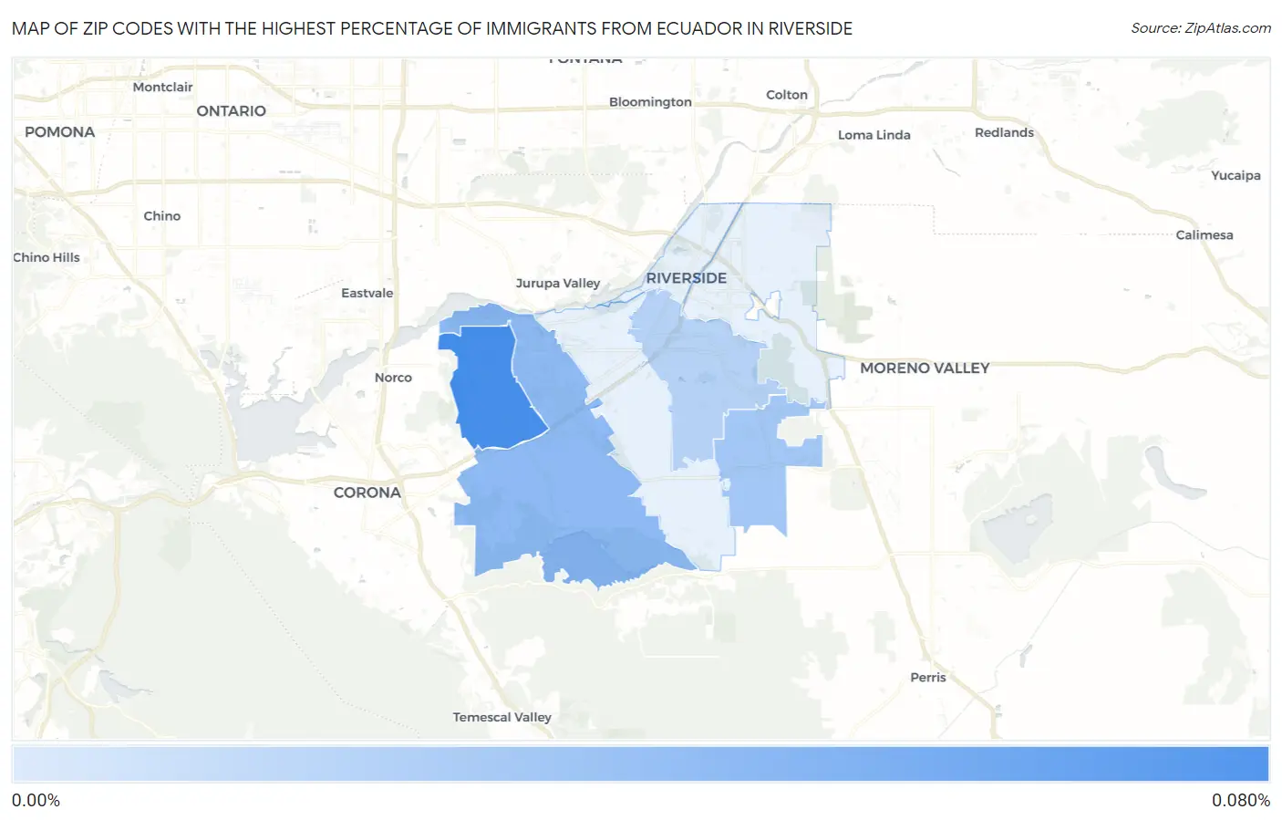 Zip Codes with the Highest Percentage of Immigrants from Ecuador in Riverside Map