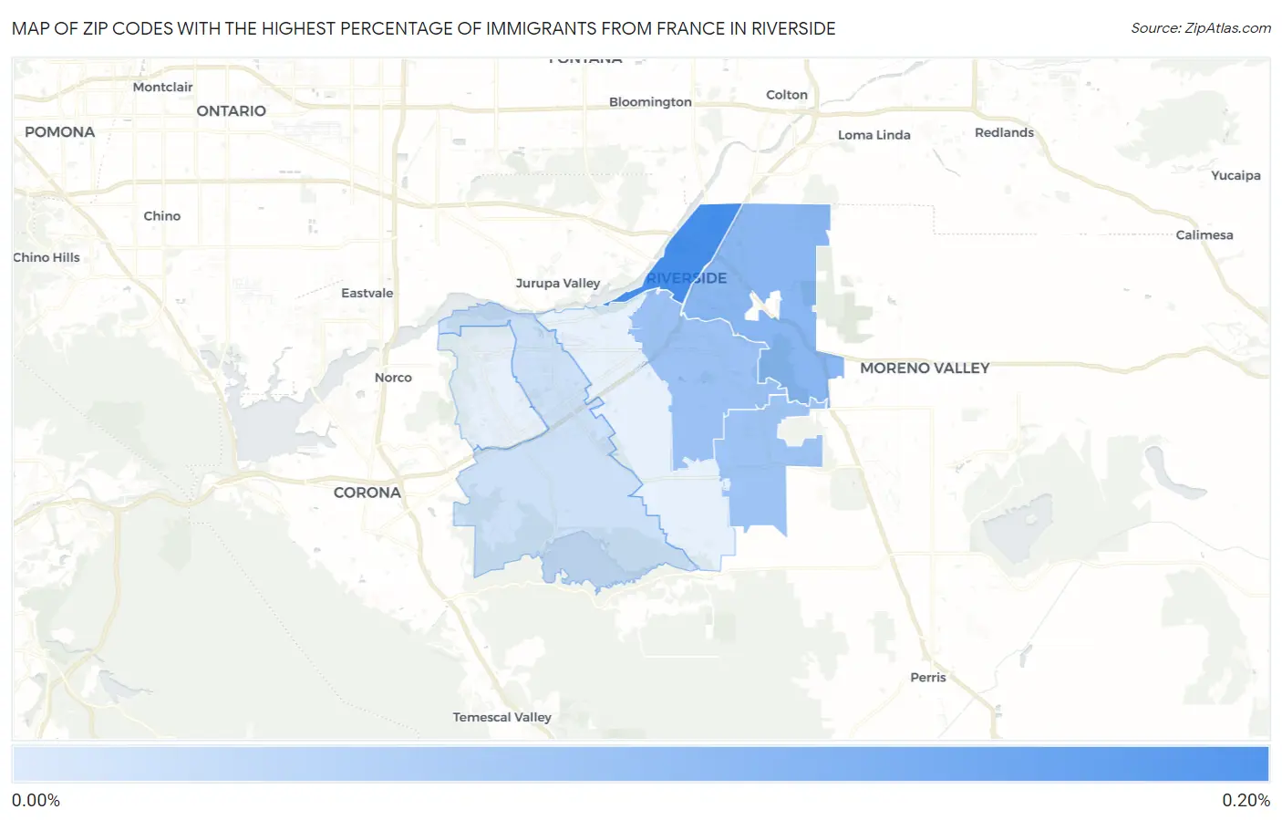 Zip Codes with the Highest Percentage of Immigrants from France in Riverside Map