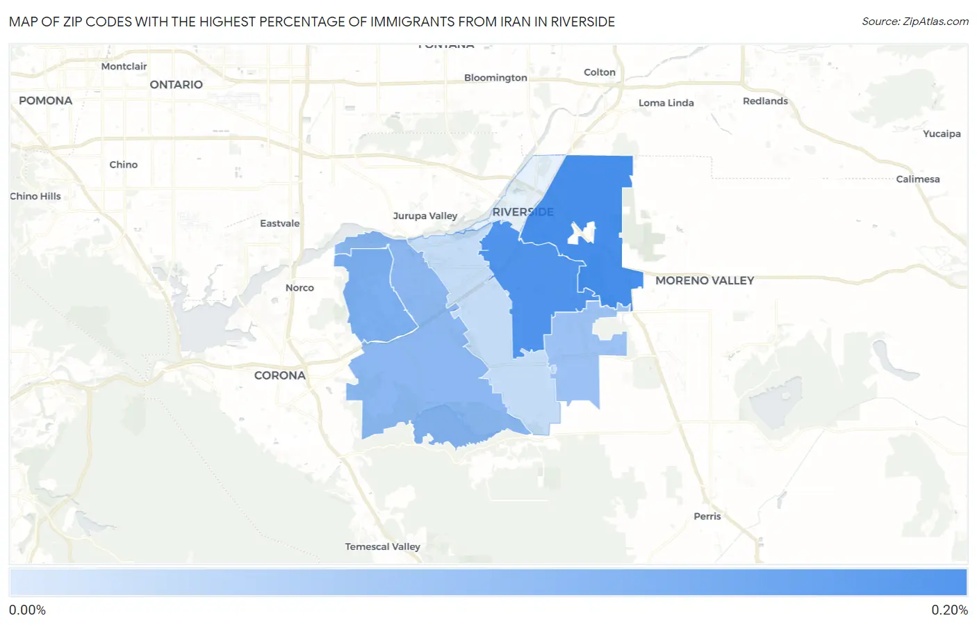 Zip Codes with the Highest Percentage of Immigrants from Iran in Riverside Map