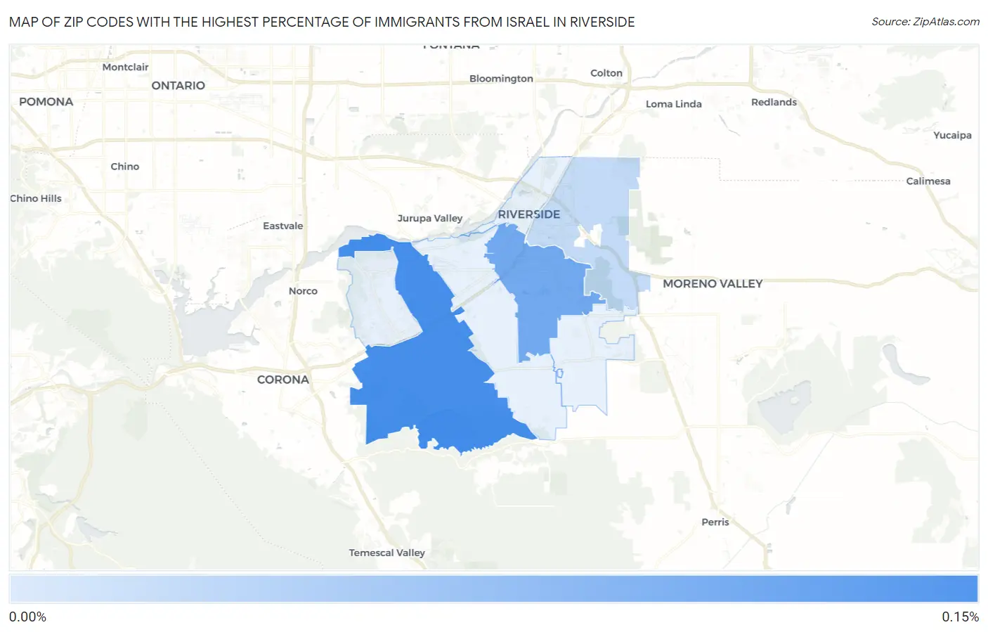 Zip Codes with the Highest Percentage of Immigrants from Israel in Riverside Map