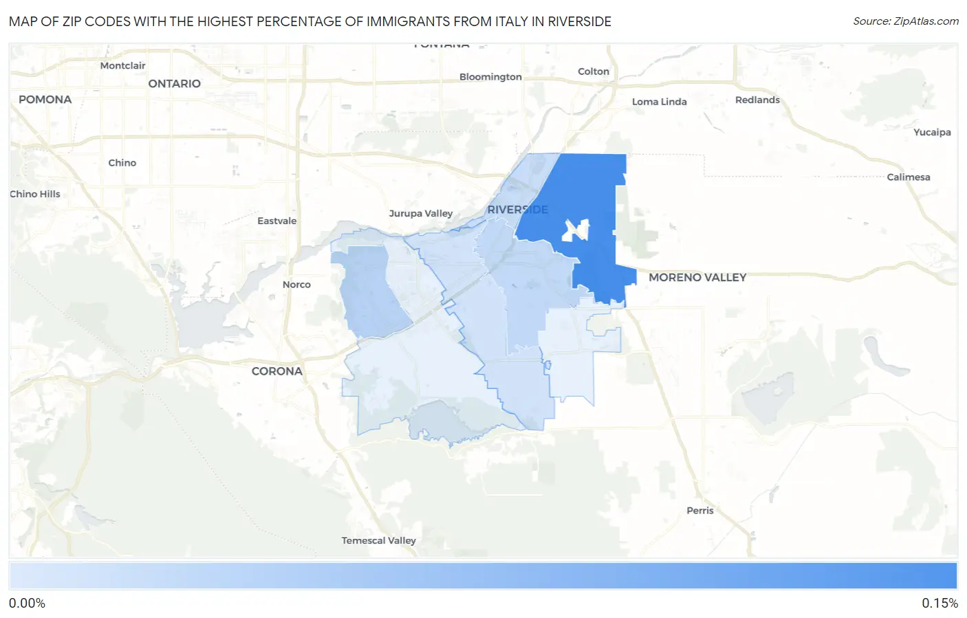 Zip Codes with the Highest Percentage of Immigrants from Italy in Riverside Map