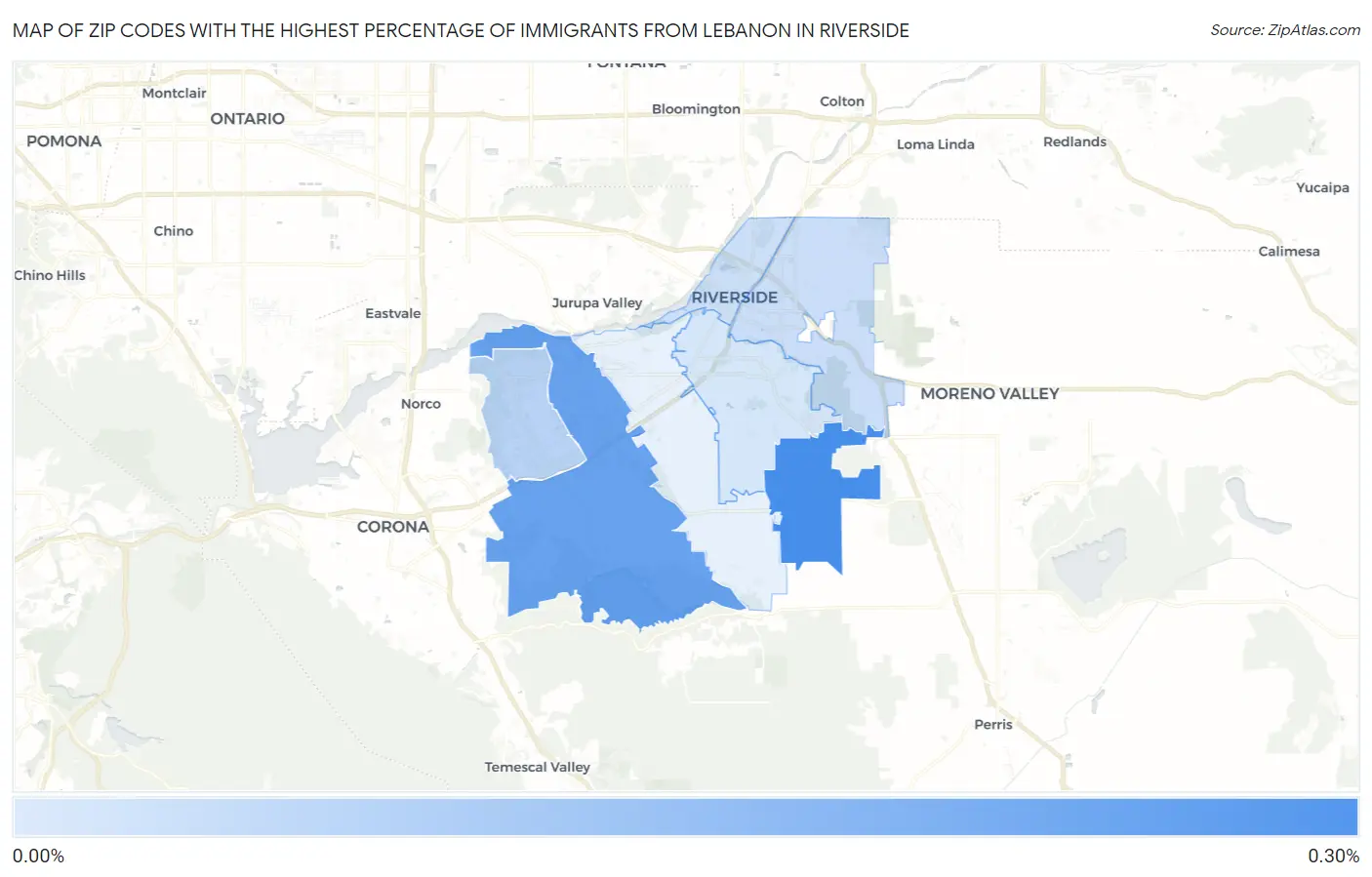 Zip Codes with the Highest Percentage of Immigrants from Lebanon in Riverside Map