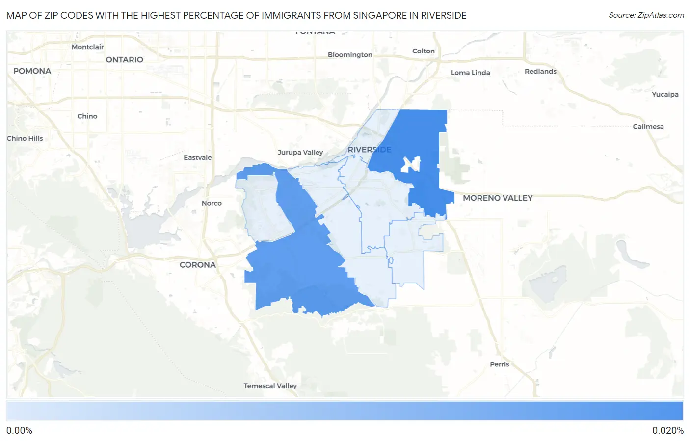 Zip Codes with the Highest Percentage of Immigrants from Singapore in Riverside Map