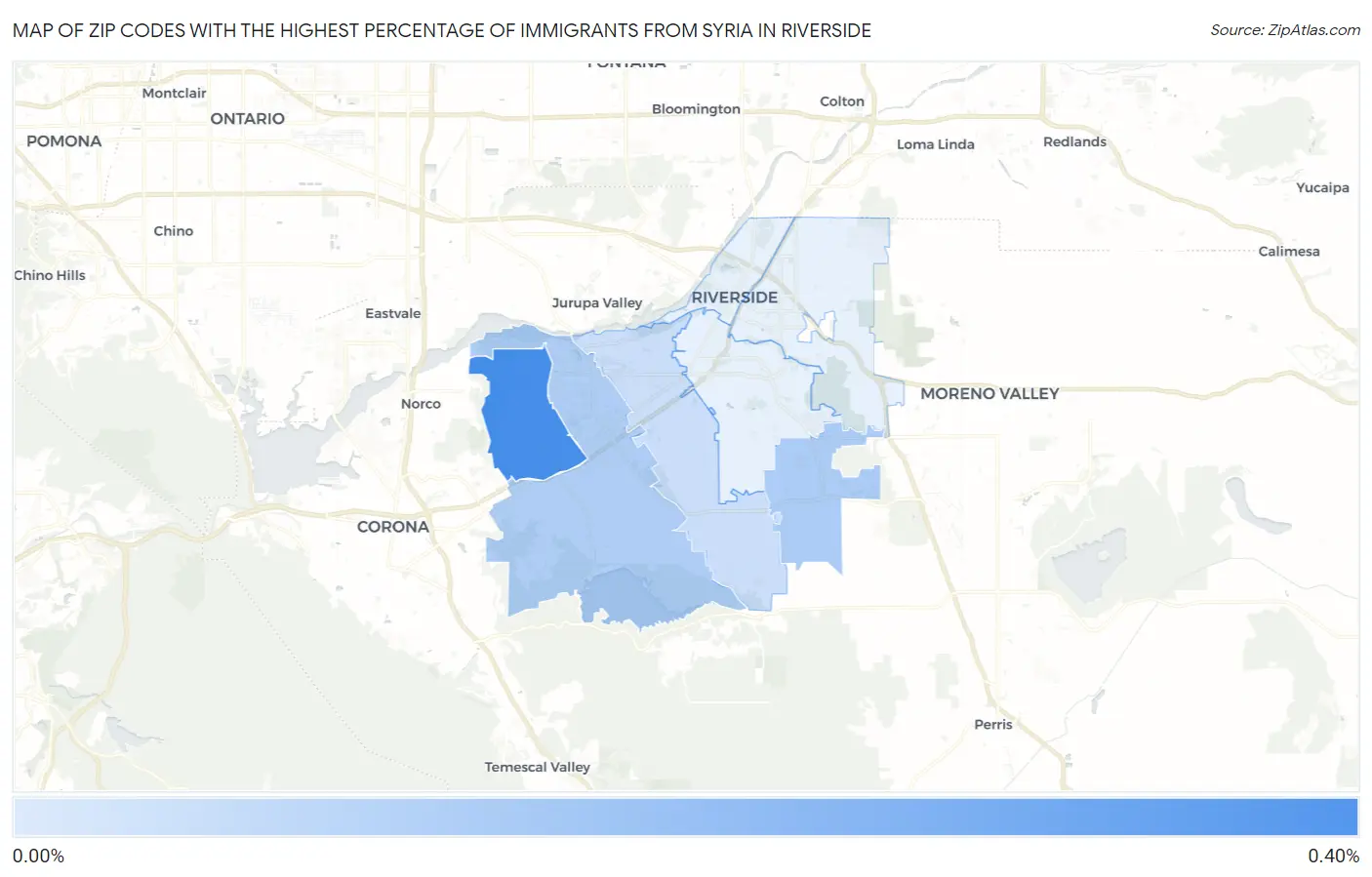 Zip Codes with the Highest Percentage of Immigrants from Syria in Riverside Map