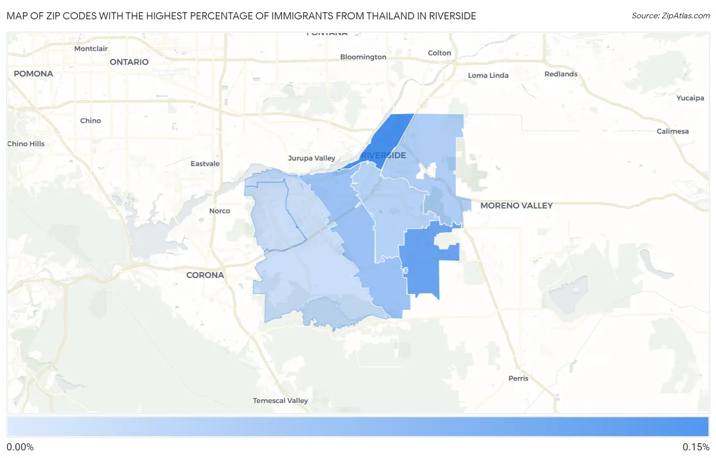 Zip Codes with the Highest Percentage of Immigrants from Thailand in Riverside Map