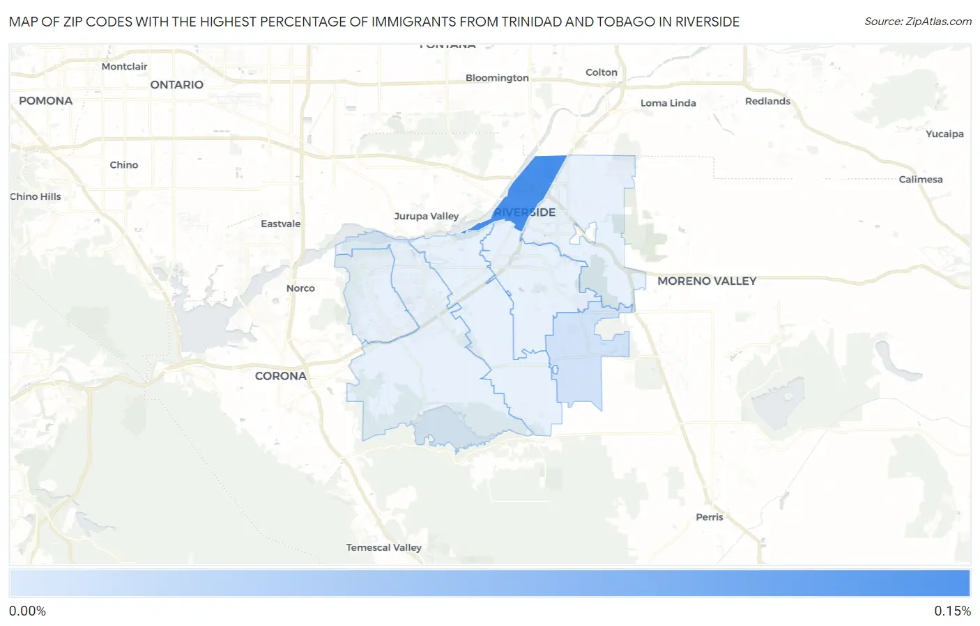 Zip Codes with the Highest Percentage of Immigrants from Trinidad and Tobago in Riverside Map