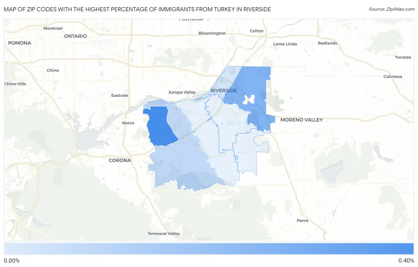 Zip Codes with the Highest Percentage of Immigrants from Turkey in Riverside Map