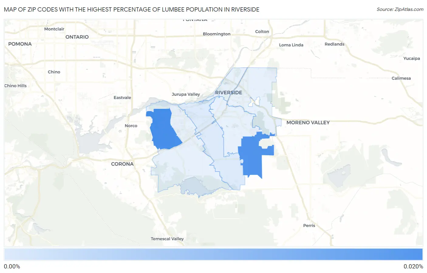 Zip Codes with the Highest Percentage of Lumbee Population in Riverside Map