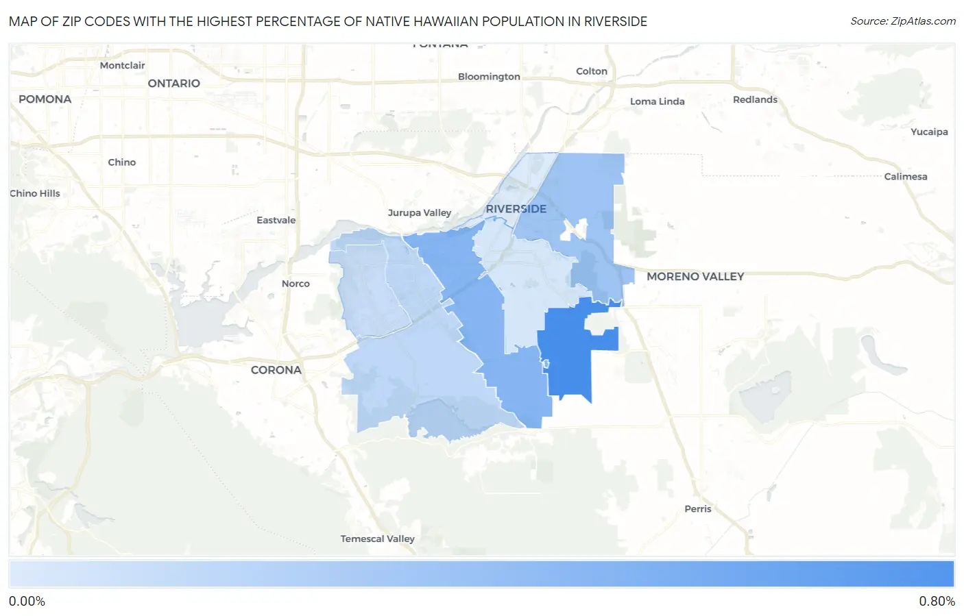 Zip Codes with the Highest Percentage of Native Hawaiian Population in Riverside Map