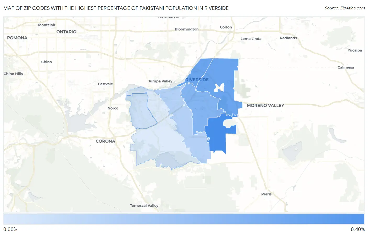 Zip Codes with the Highest Percentage of Pakistani Population in Riverside Map
