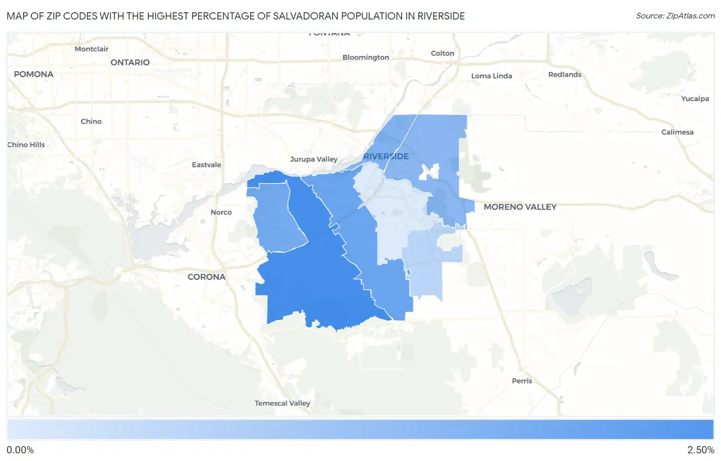 Zip Codes with the Highest Percentage of Salvadoran Population in Riverside Map
