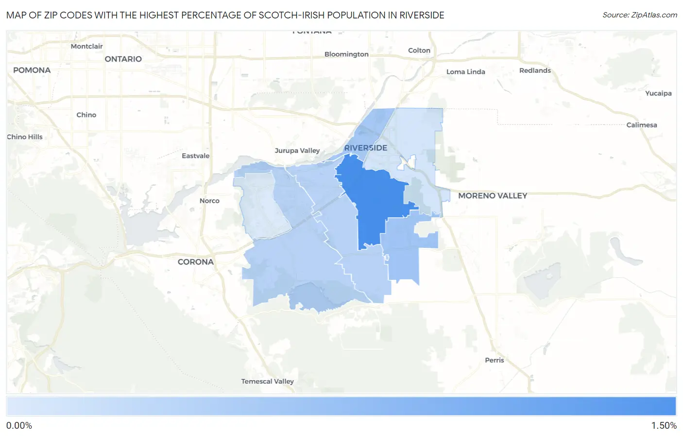 Zip Codes with the Highest Percentage of Scotch-Irish Population in Riverside Map