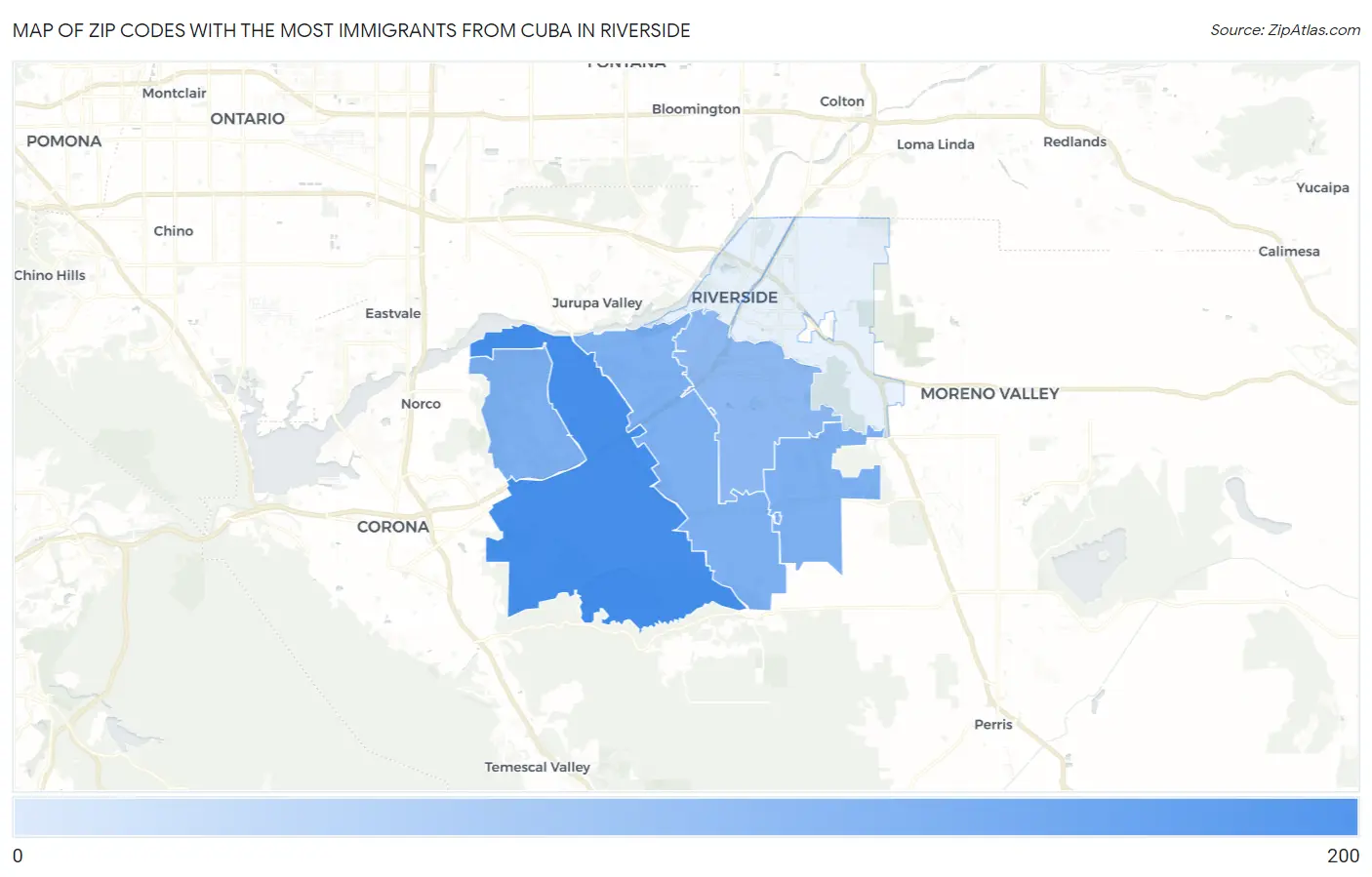 Zip Codes with the Most Immigrants from Cuba in Riverside Map
