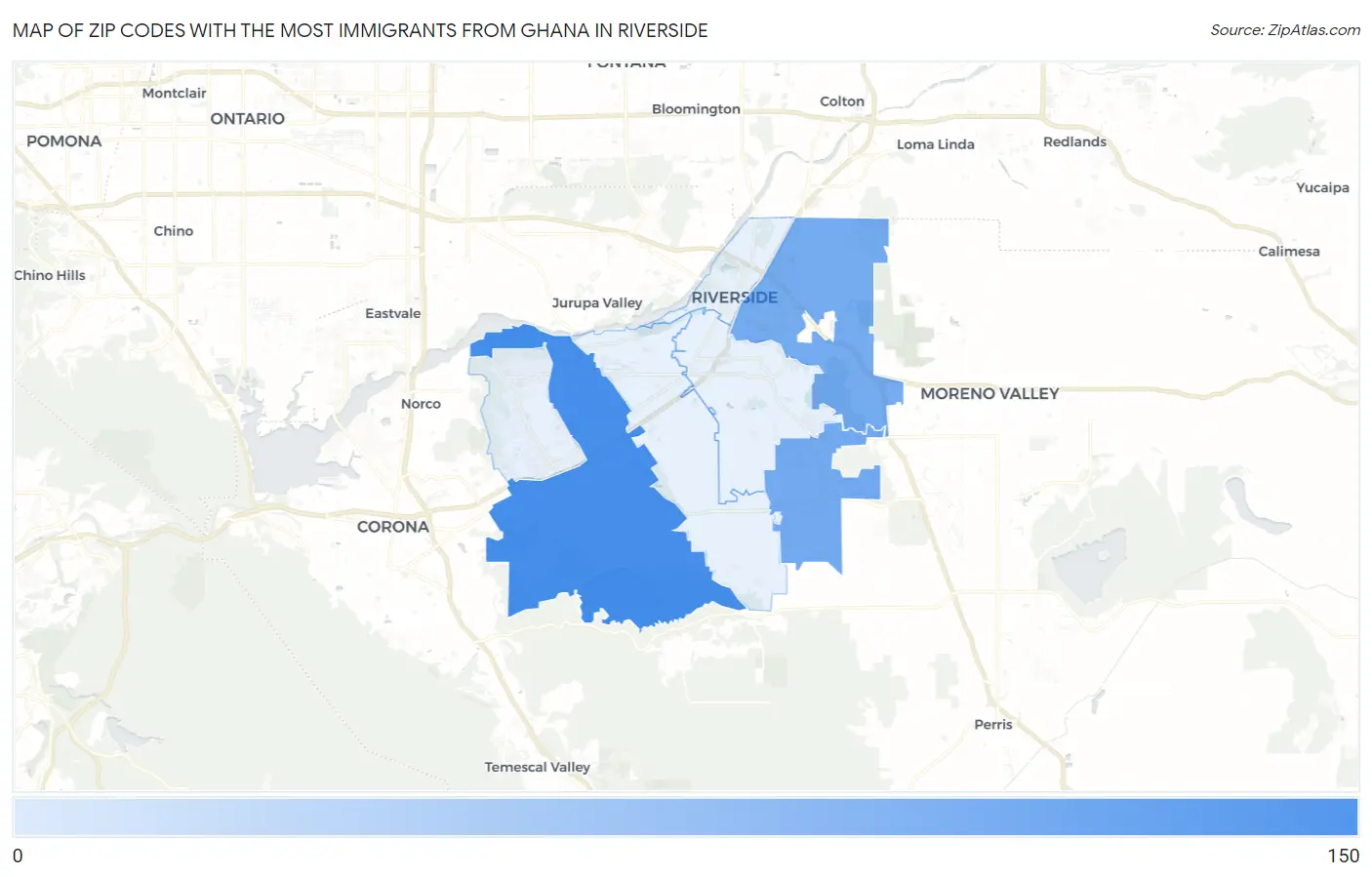 Zip Codes with the Most Immigrants from Ghana in Riverside Map