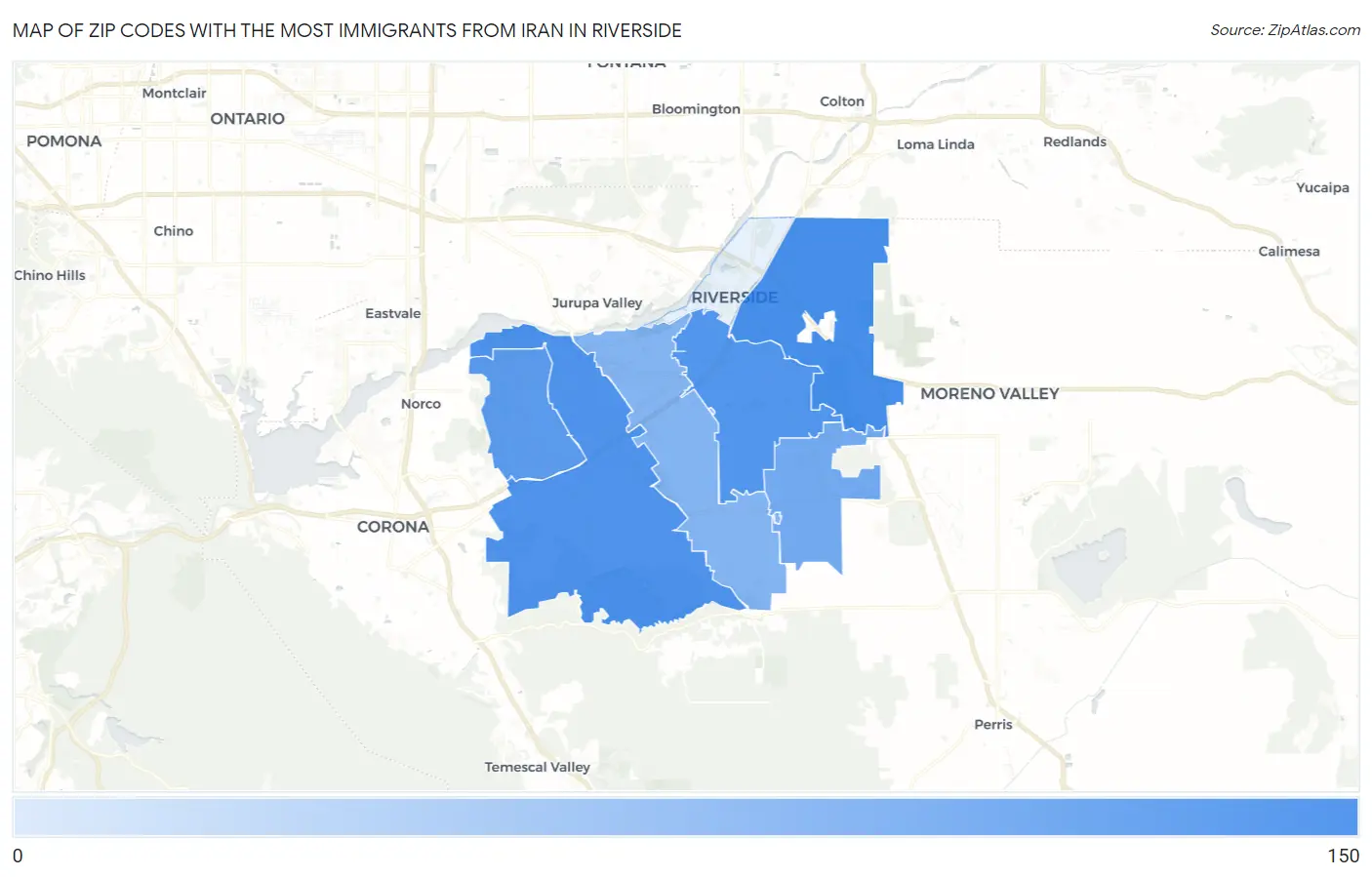 Zip Codes with the Most Immigrants from Iran in Riverside Map