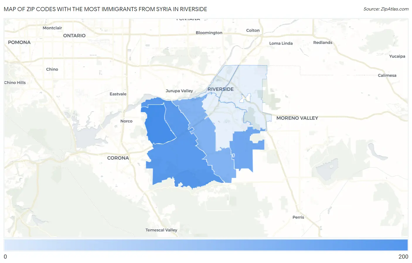 Zip Codes with the Most Immigrants from Syria in Riverside Map