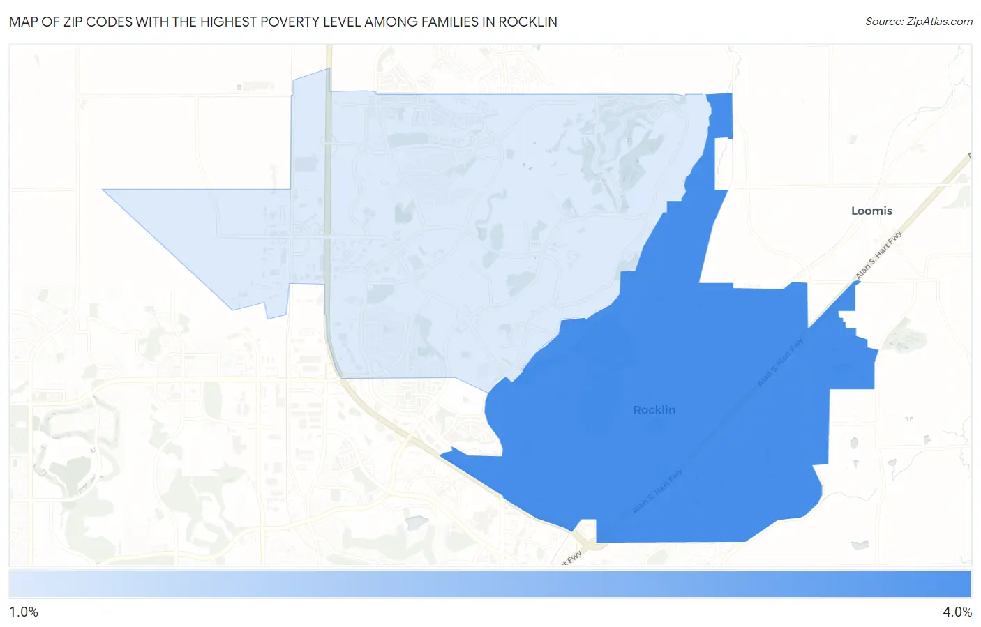Zip Codes with the Highest Poverty Level Among Families in Rocklin Map