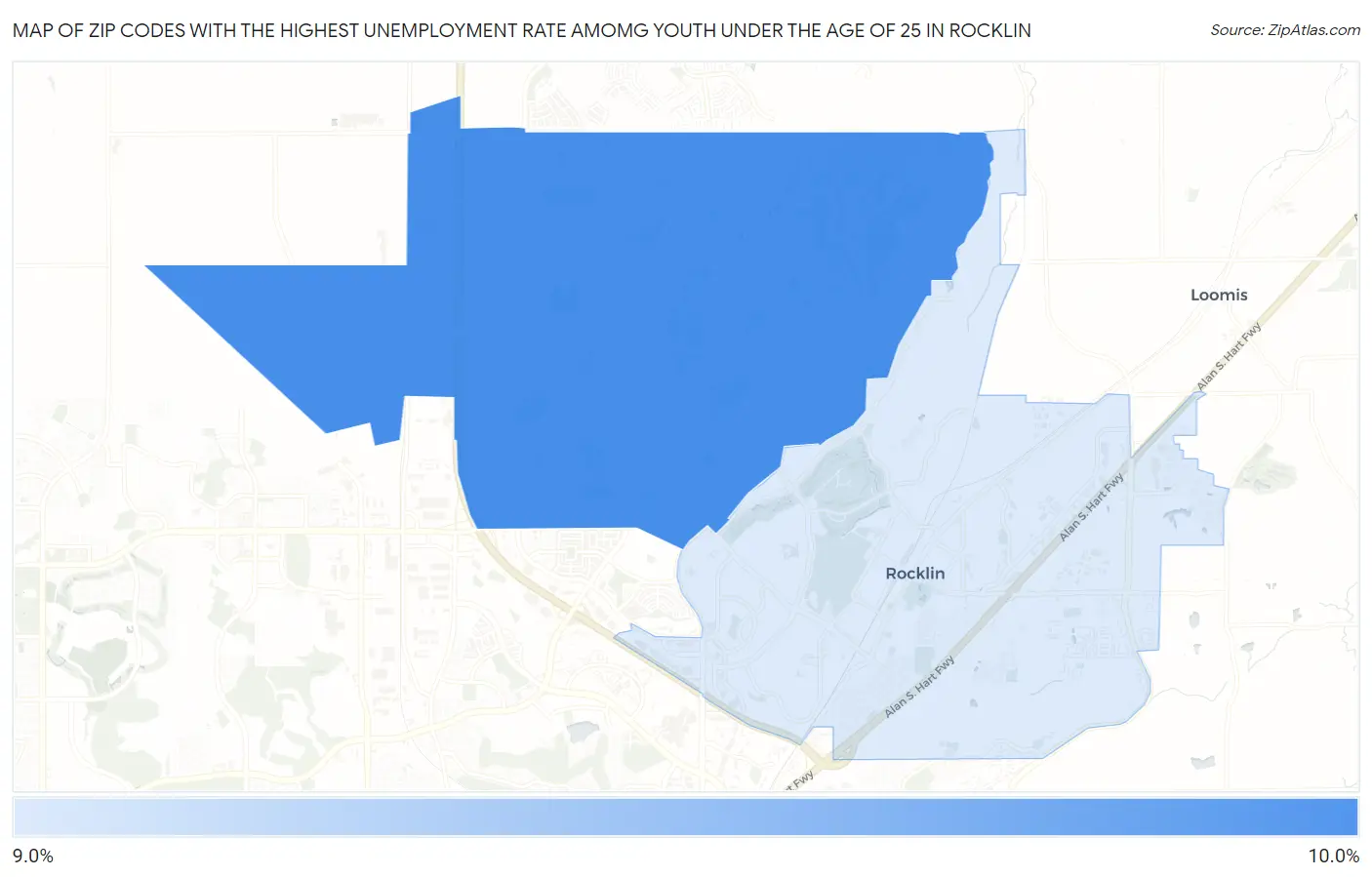 Zip Codes with the Highest Unemployment Rate Amomg Youth Under the Age of 25 in Rocklin Map