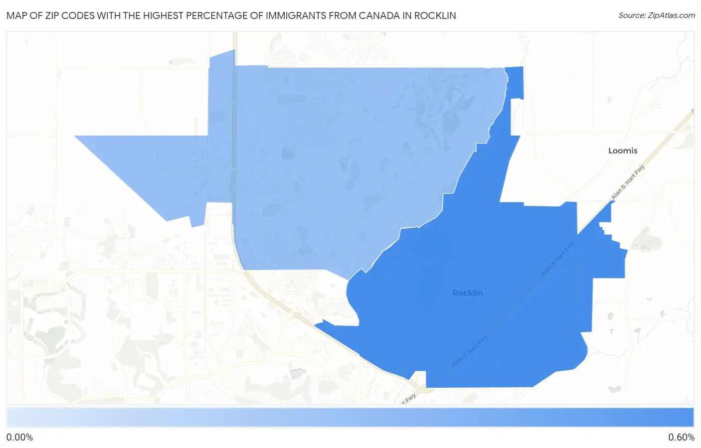 Zip Codes with the Highest Percentage of Immigrants from Canada in Rocklin Map