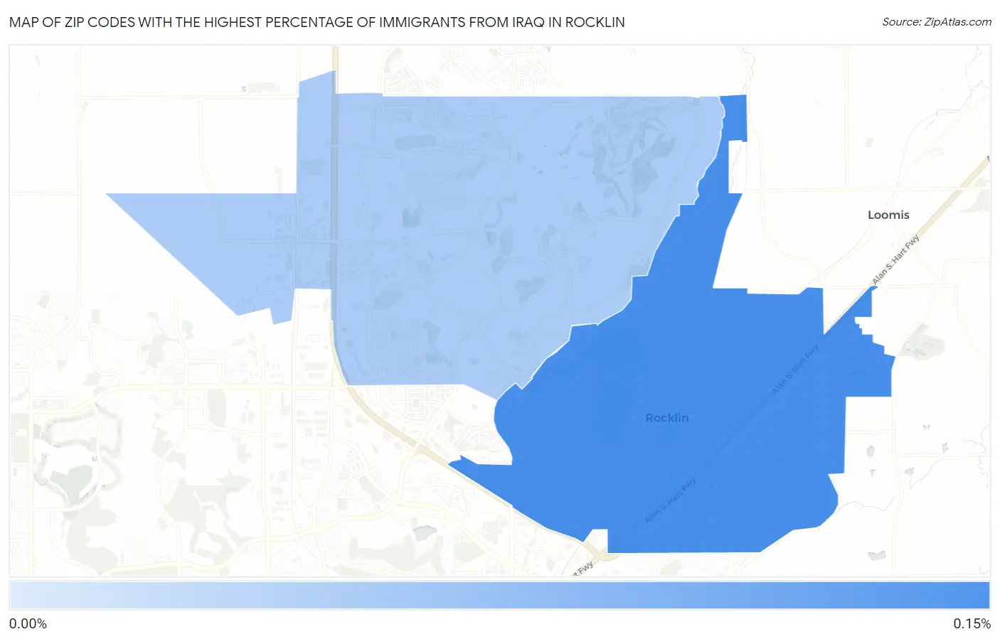 Zip Codes with the Highest Percentage of Immigrants from Iraq in Rocklin Map