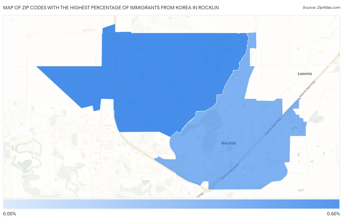 Zip Codes with the Highest Percentage of Immigrants from Korea in Rocklin Map