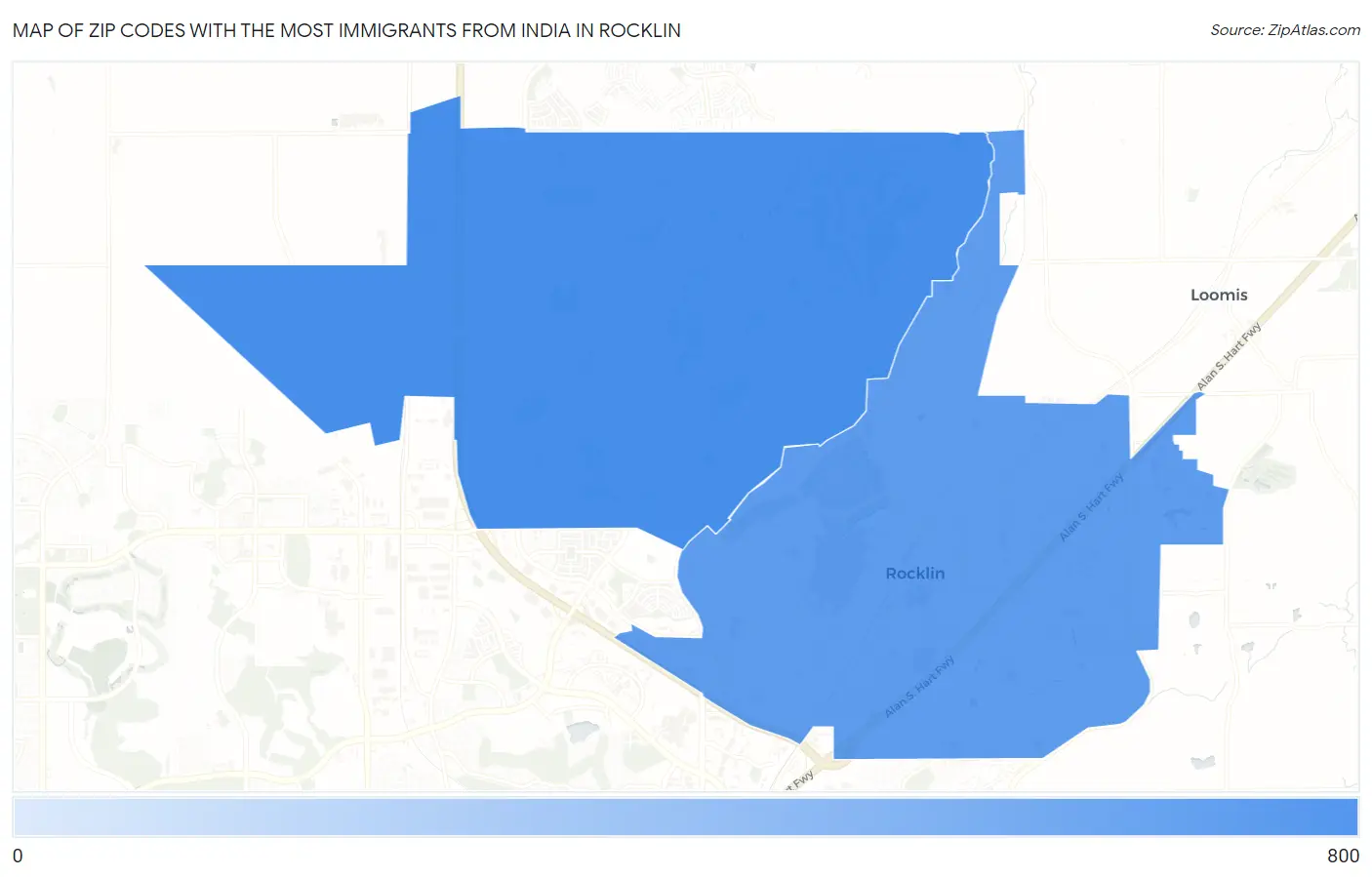 Zip Codes with the Most Immigrants from India in Rocklin Map