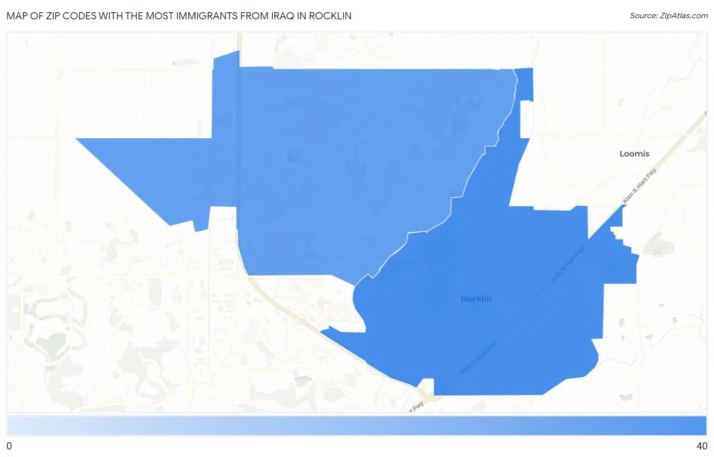 Zip Codes with the Most Immigrants from Iraq in Rocklin Map