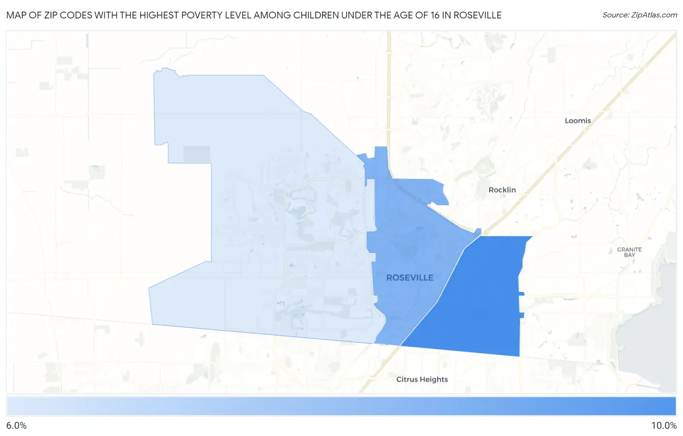 Zip Codes with the Highest Poverty Level Among Children Under the Age of 16 in Roseville Map