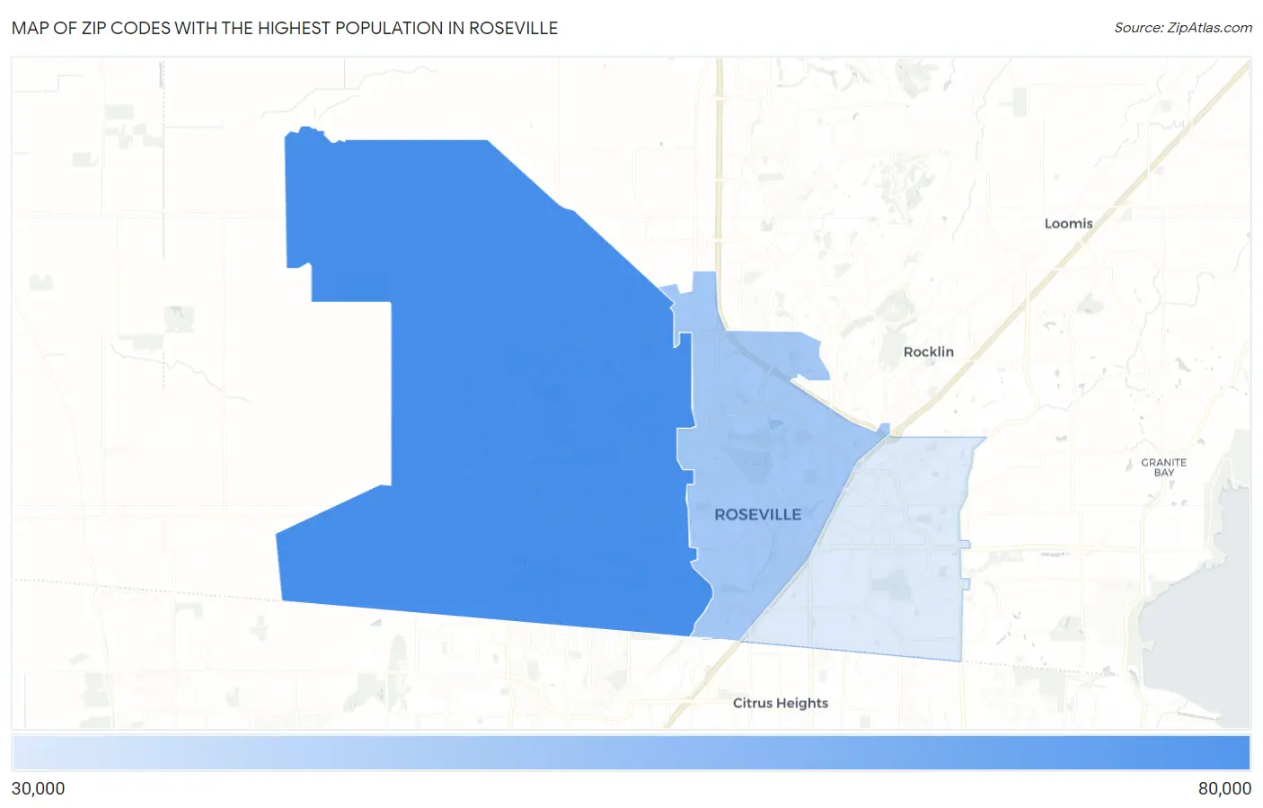 Zip Codes with the Highest Population in Roseville Map