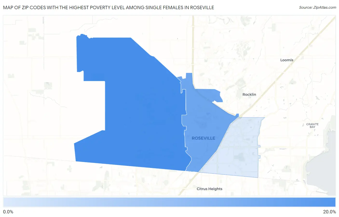 Zip Codes with the Highest Poverty Level Among Single Females in Roseville Map