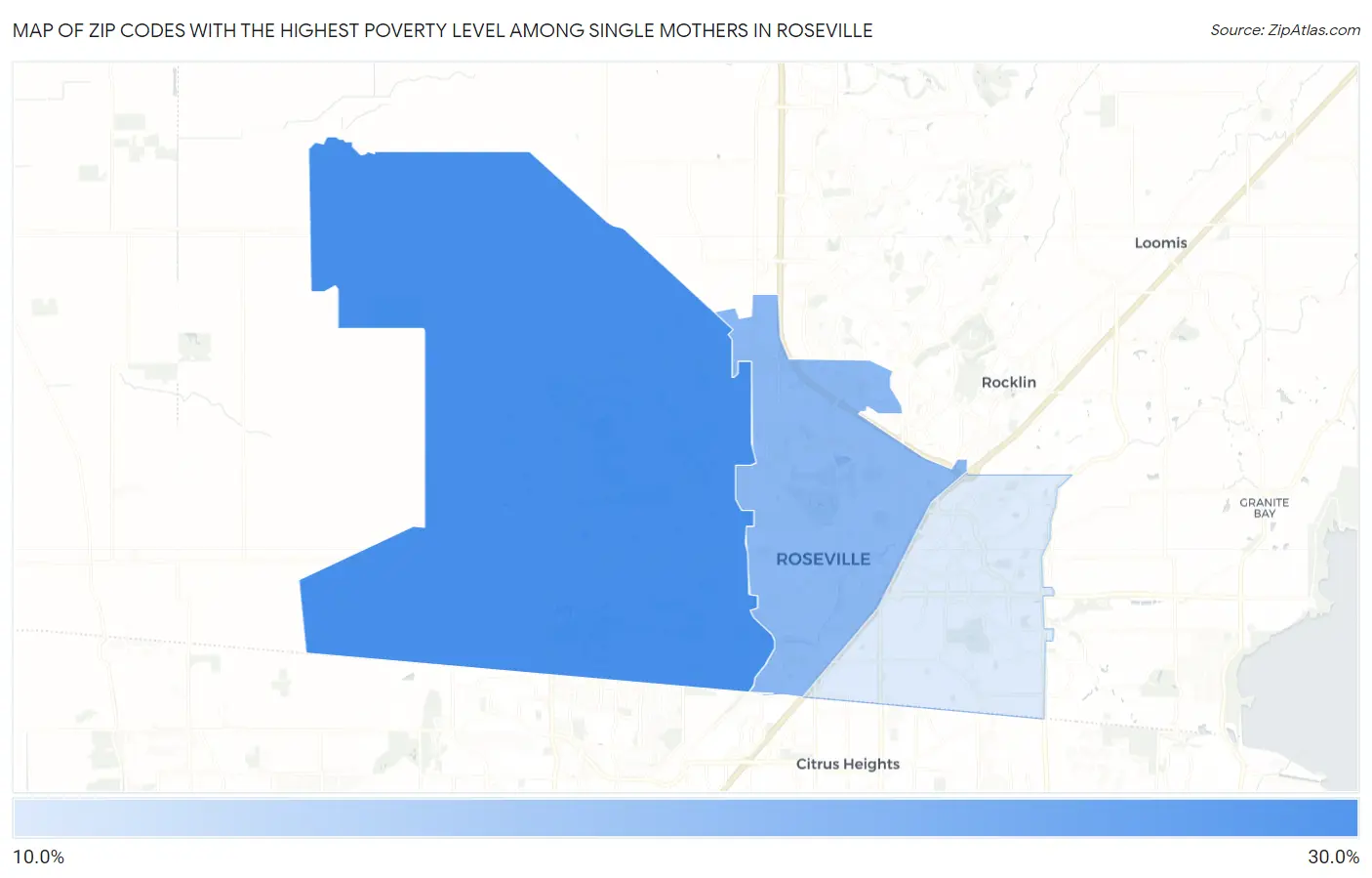 Zip Codes with the Highest Poverty Level Among Single Mothers in Roseville Map