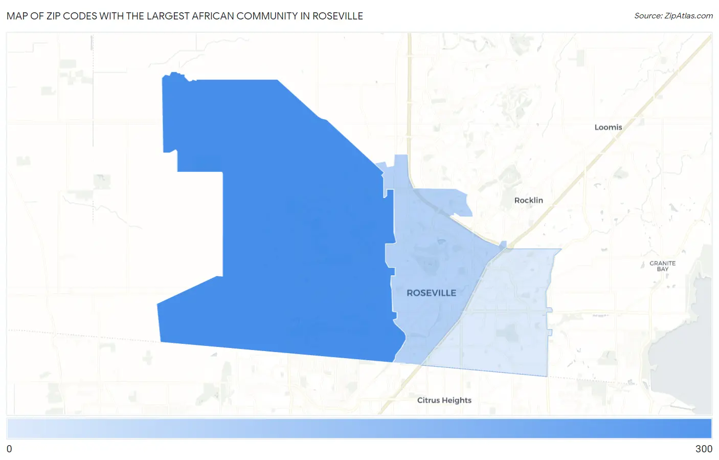 Zip Codes with the Largest African Community in Roseville Map