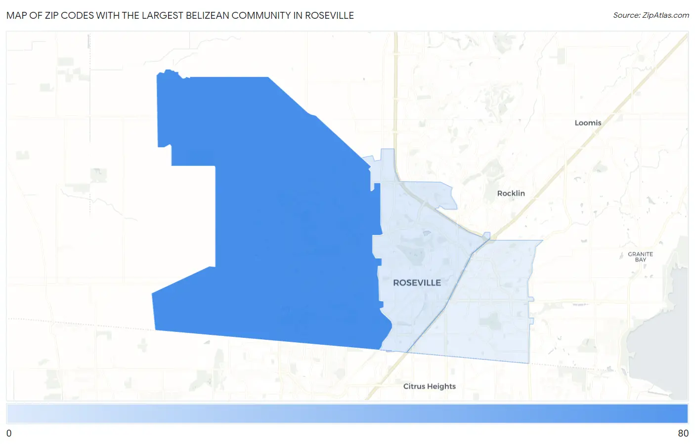 Zip Codes with the Largest Belizean Community in Roseville Map