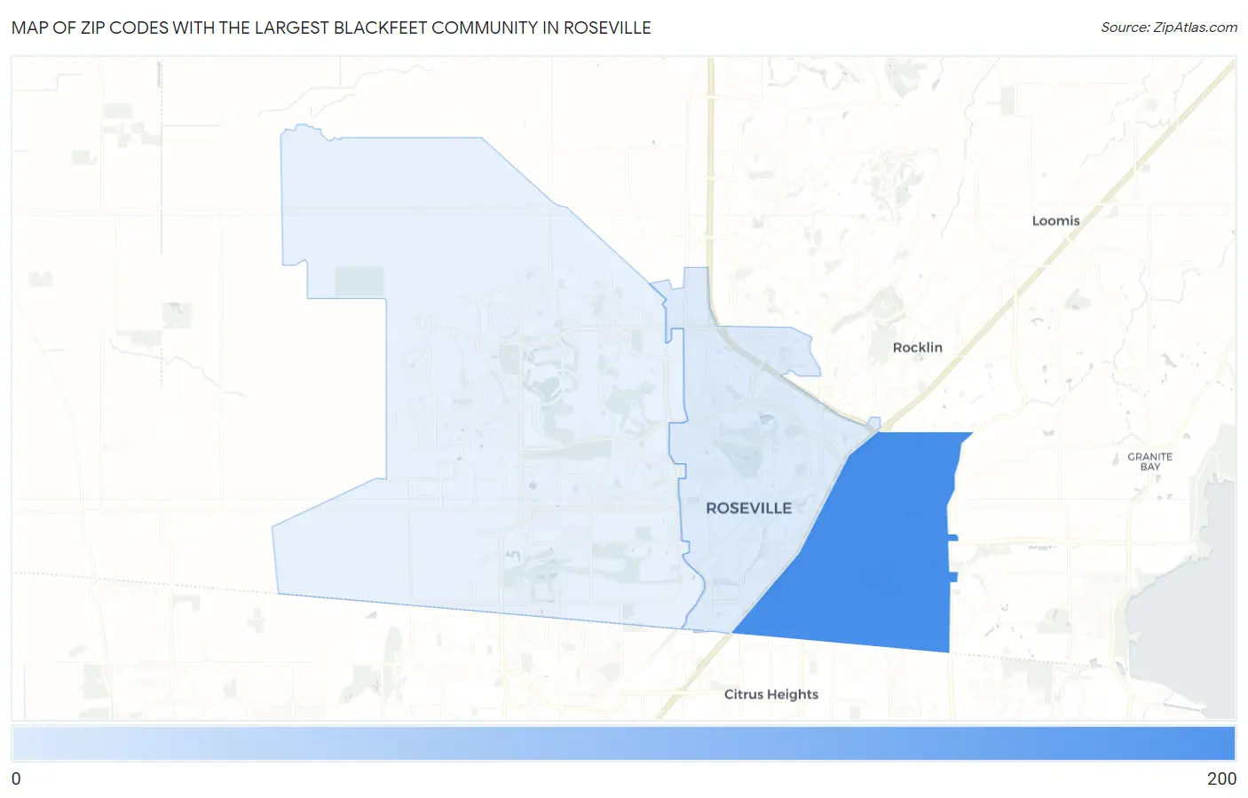 Zip Codes with the Largest Blackfeet Community in Roseville Map