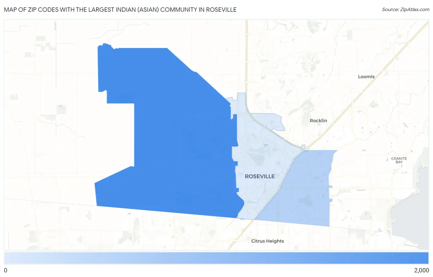 Zip Codes with the Largest Indian (Asian) Community in Roseville Map