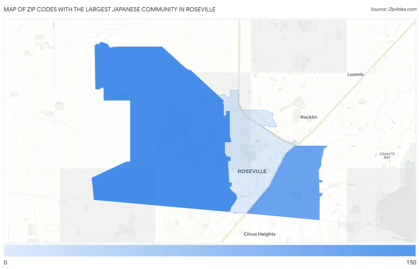 Zip Codes with the Largest Japanese Community in Roseville Map